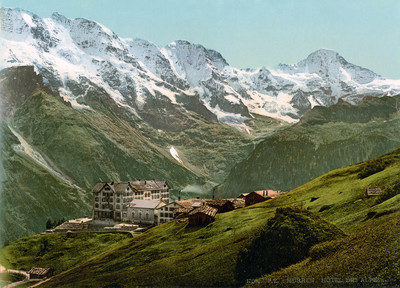 Mürren en 1900 par Photoglob, vue de L'Ebneflue au Breithorn N°0000017062