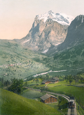Grindelwald et Wetterhorn, vus de la montée à Kleine Scheidegg, en 1900, par photoglob N°0000017075