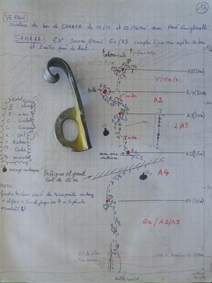 Le topo de Greg de la partie inférieure et un clou bien malmené par L10 Le topo de Greg de la partie inférieure et un clou bien malmené par L10