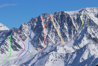 Versant W du Vélan, de l'Aiguille du Vélan et des Dents de Proz