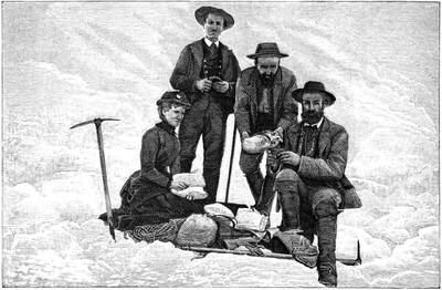 Mont Rose, hiver 1882, pause casse croûte : Mrs Burnaby (Lizzie Le Blond) - Michel Savioz - Auguste Cupelin - Edouard Cupelin Mont Rose, hiver 1882, pause casse croûte : Mrs Burnaby (Lizzie Le Blond) - Michel Savioz - Auguste Cupelin - Edouard Cupelin