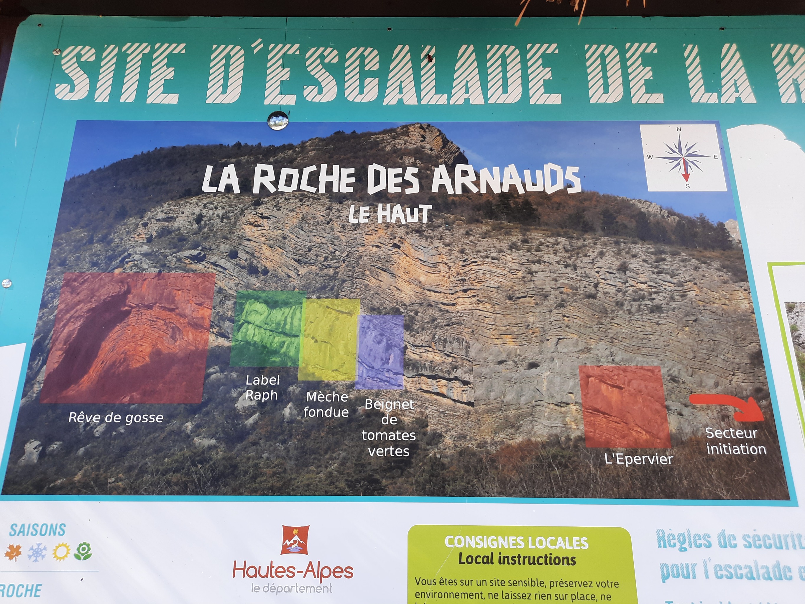 Panneau en bas de la falaise