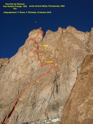 Aiguille de Sialouze face Est - voie Guibert Prangé, 1955 ac sortie directe Maldy Tchudowsky, 1962 Aiguille de Sialouze face Est - voie Guibert Prangé, 1955 ac sortie directe Maldy Tchudowsky, 1962