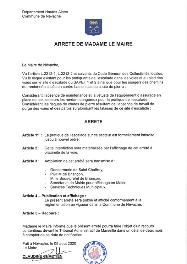 Arrêté municipal Le Sapet 2020