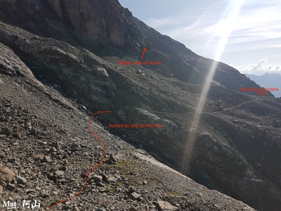 Accès au col de la bosse de Sialouze - franchissement du torrent du clot de l'homme Accès au col de la bosse de Sialouze - franchissement du torrent du clot de l'homme