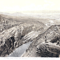 Entrée du canyon de Lodore, photo T.H. O Sullivan, litho Julius Bien