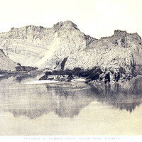Entrée de Flaming Gorge, Green river, photo T.H. O Sullivan, litho Julius Bien