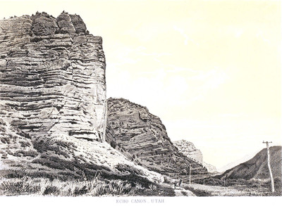 Echo Cañon, photo T.H. O Sullivan, litho Julius Bien
