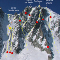 Topo : Aiguille Verte, principaux itinéraires de la face N (partie gauche)