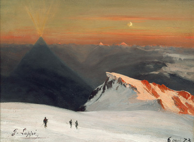 Couchant au sommet du Mont Blanc. Mont Blanc de Courmayeur, Val d'Aoste, par Gabriel Loppé Couchant au sommet du Mont Blanc. Mont Blanc de Courmayeur, Val d'Aoste, par Gabriel Loppé