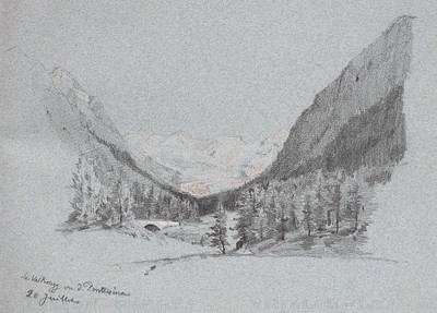 Le Val Rosegg vu de Pontresina par Gabriel Loppé Le Val Rosegg vu de Pontresina par Gabriel Loppé