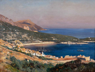 Là où les Alpes plongent dans la Mer, Villefranche, au fond la Tête de Chien, par Gabriel Loppé Là où les Alpes plongent dans la Mer, Villefranche, au fond la Tête de Chien, par Gabriel Loppé