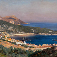 Là où les Alpes plongent dans la Mer, Villefranche, au fond la Tête de Chien, par Gabriel Loppé
