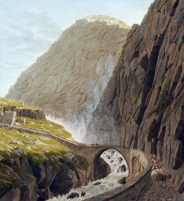 Pont du diable sur la Reuss et les hautes falaises de granite par Johann Jakob Biedermann Pont du diable sur la Reuss et les hautes falaises de granite par Johann Jakob Biedermann