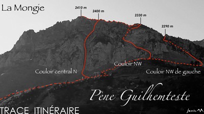 Pène Guilhemteste - Couloirs N/NW - Trace Itinéraire