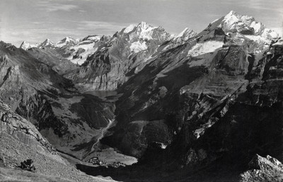 Eiger, Mönch, Jungfrau, Blumlisalp, Doldenhorn, vus de Bunderspitz par Gyger