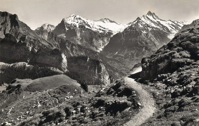 Schynige Platte, sentier du Faulhorn, vue sur le Wetterhorn et le Schreckhorn par Gyger