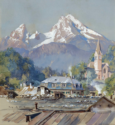Watzmann vu de Berchtesgaden par Edward Theodore Compton Watzmann vu de Berchtesgaden par Edward Theodore Compton