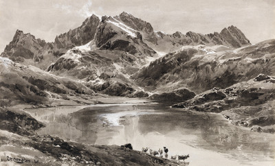 Zürsersee, Wildgrubenspitze, en 1905, par Edward Theodore Compton Zürsersee, Wildgrubenspitze, en 1905, par Edward Theodore Compton