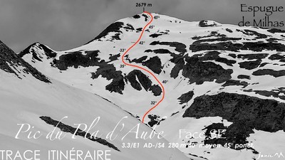 Pi du Pla d'Aube - Face SE - Trace Itinéraire Pi du Pla d'Aube - Face SE - Trace Itinéraire