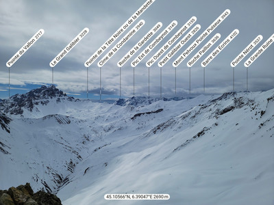 Pano S sous l'Antécime E de la Crête d'Argentière: les Galibiers et la traversée à venir