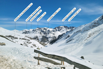 Refuge des Aiguilles d'Arves, Pano E: Sétaz, pointes d'Orient Refuge des Aiguilles d'Arves, Pano E: Sétaz, pointes d'Orient