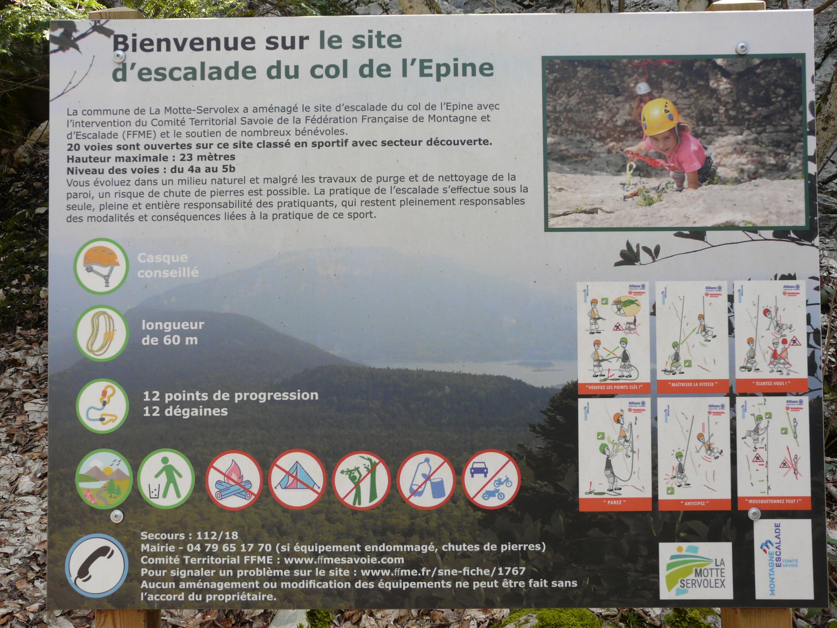 Panneau du site d'escalade
