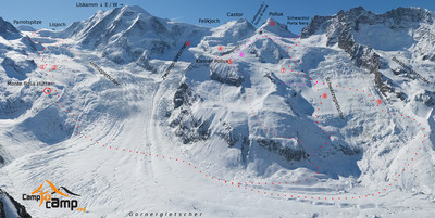 Massif du Mont-Rose depuis Gornergrat, topo Massif du Mont-Rose depuis Gornergrat, topo