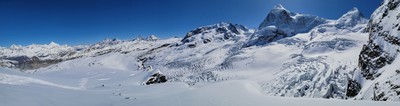 Schalbetterflue 3380, Pano sur Kleiner Pollux, Grenzgletscher, Zwillingsgletscher