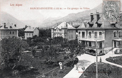 Barcelonnette, villas, vue vers l'aval (CPA)