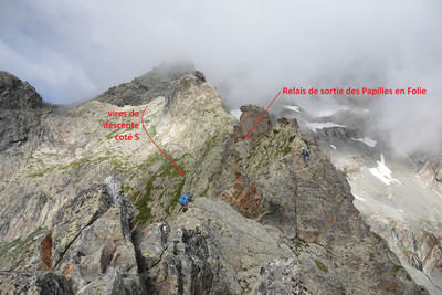 Cheminement pour la descente par les rappels des Papilles en Folie
