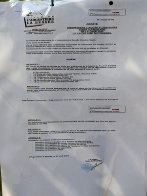 Arrêté municipal d'interdiction temporaire au Fournel. Arrêté municipal d'interdiction temporaire au Fournel.
