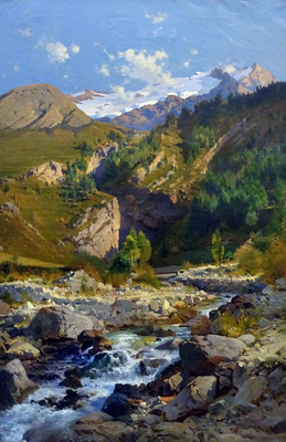 La Meije et le torrent de l'Abéous en 1888 par Laurent Guétal