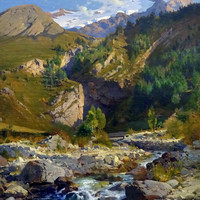 La Meije et le torrent de l'Abéous en 1888 par Laurent Guétal