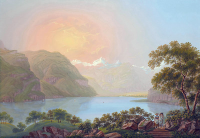 Vue de Seelisberg vers l'amont, lac des Quatre cantons,  Par Johann Ludwig Bleuler