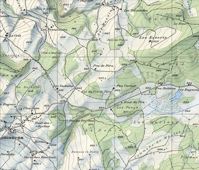 Ancienne carte locale, fond de carte vers 1960 basé sur : Office fédéral de topographie swisstopo