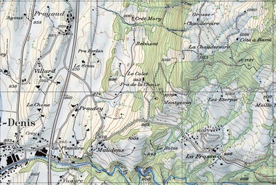 Ancienne carte locale, fond de carte vers 1990 basé sur : Office fédéral de topographie swisstopo 