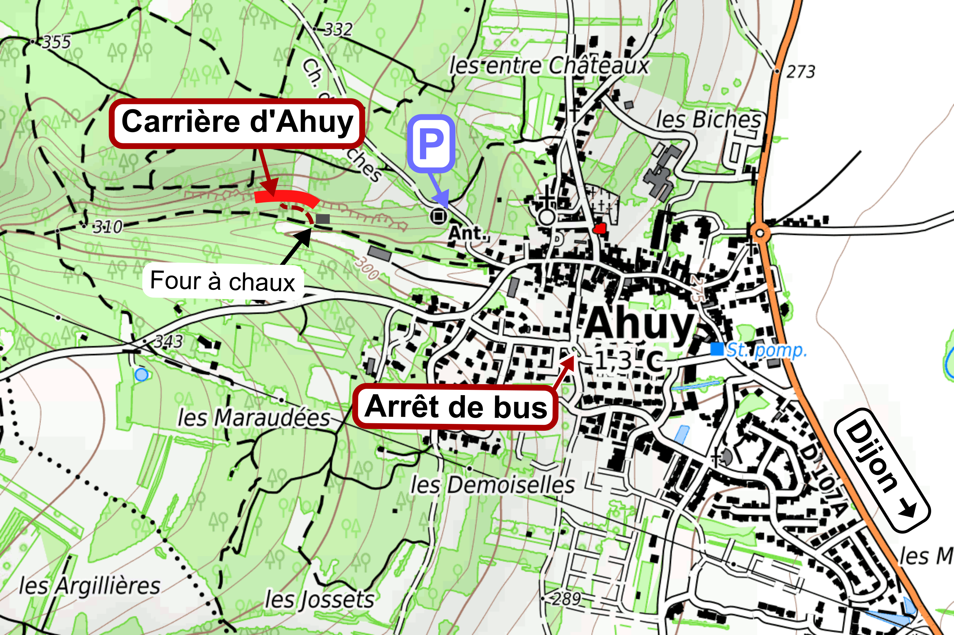 Plan d'accès carrière d'Ahuy