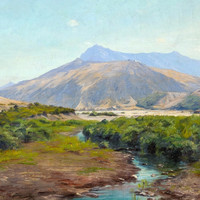 Vallée de la Durance aujourd'hui noyée dans le lac de Serre-Ponçon par Charles Bertier. Au fond, le Sauze (du lac)  et le Morgon.