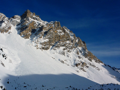 Aiguille du Fruit : Grand couloir W et son cône
