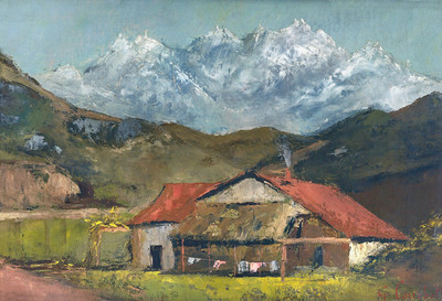 Ferme et Mont-Blanc par Courbet
