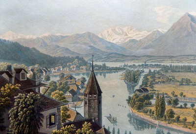 Thoune, Junfrau, Blümlisalp, Niesen, par G. Lory, détail Thoune, Junfrau, Blümlisalp, Niesen, par G. Lory, détail