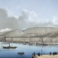 Vue du quai du Mont-blanc à Genève: Léman, Mont Blanc, Salève par Adrien Cuvillier