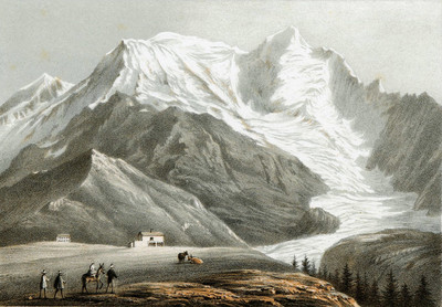 Vue de Bellevue: Aiguille du Midi, Aiguille du Goûter, Mont Blanc, Aiguille et glacier de Bionnassay par Adrien Cuvellier