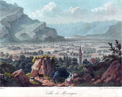 Meiringen et la  vallée de l'Aar par Weglin (dessin) et Muller (litho) XIXe