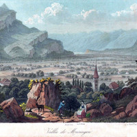 Meiringen et la  vallée de l'Aar par Weglin (dessin) et Muller (litho) XIXe
