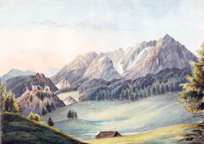 Ruine du château Losenheim, Puchberg, et la montagne Schneeberg, par Wilhelm Leifer Ruine du château Losenheim, Puchberg, et la montagne Schneeberg, par Wilhelm Leifer
