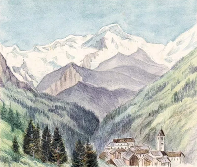 Lyskamm vu de Greyssoney St. Jean, par Wilhelm Leifer Lyskamm vu de Greyssoney St. Jean, par Wilhelm Leifer