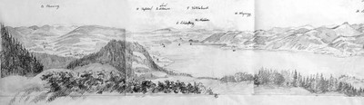 Attersee et alentours vu du hohen Gupf vers Unteraach (détail 1), par Wilhelm Leifer Attersee et alentours vu du hohen Gupf vers Unteraach (détail 1), par Wilhelm Leifer