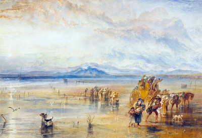 Les sables de Lancaster, au fond les montagnes de  Southern Fells par Turner